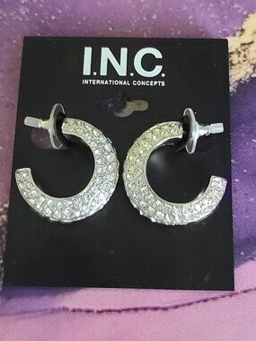 INC I.N.C.International concepts silver rhinestone hoop earrings NWT